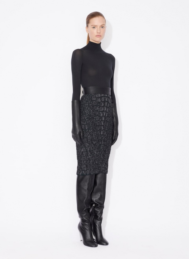 Black Women's Alaia Pencil Croco Skirts Singapore | W1K-0269