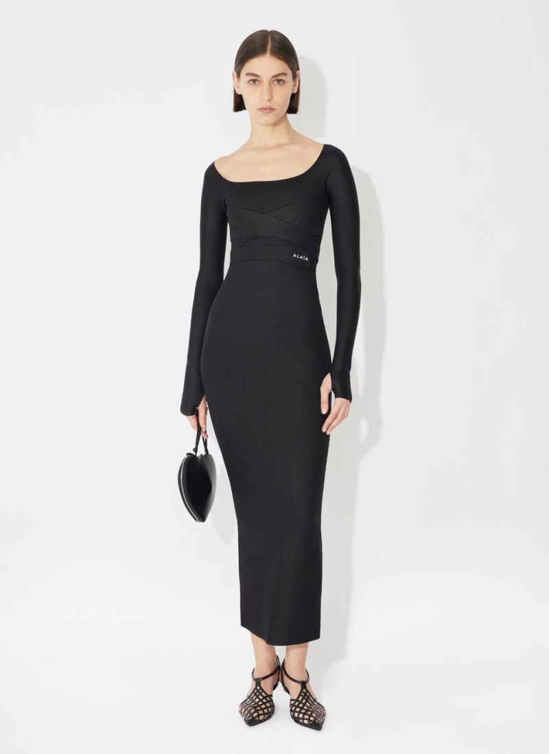 Black Women's Alaia Sculpting Jersey Dress Singapore | O2G-0817