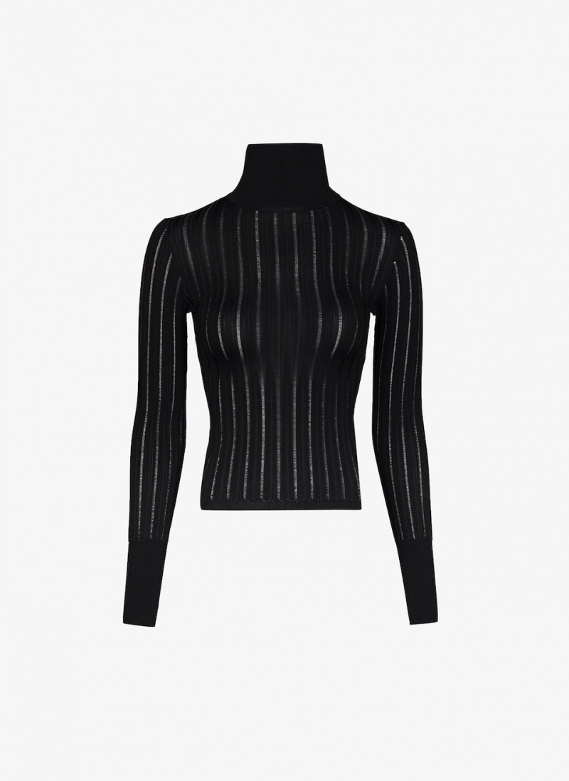 Black Women\'s Alaia Shiny Crinoline Turtleneck Sweaters Singapore | I0D-2998