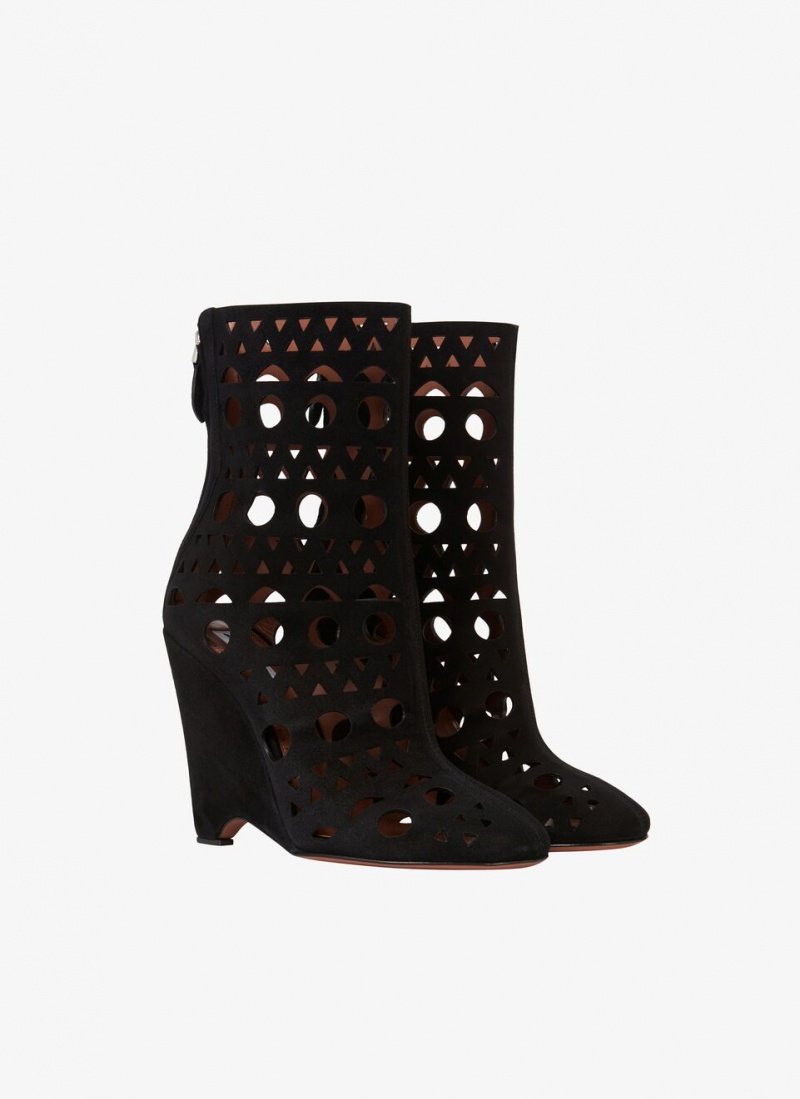 Black Women's Alaia Vienne Wedge Boots Singapore | E5M-7329