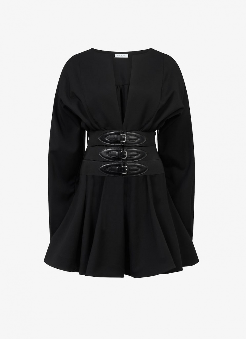 Black Women\'s Alaia Wool Buckle Dress Singapore | V0E-8232