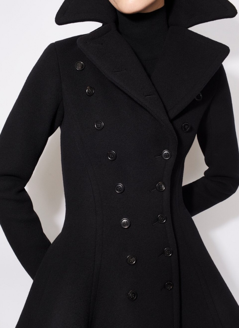 Black Women's Alaia Wool Princess Coats Singapore | H0F-9995