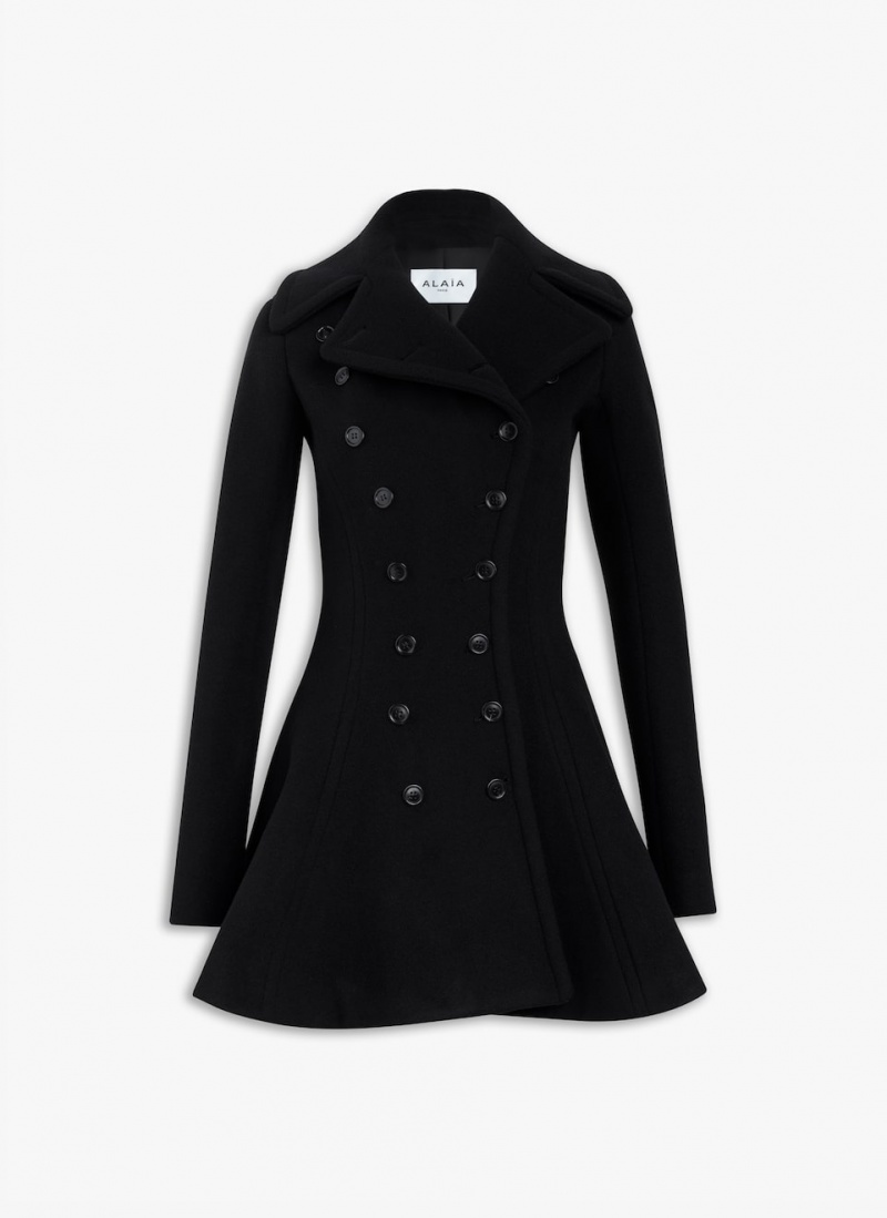 Black Women\'s Alaia Wool Princess Coats Singapore | H0F-9995