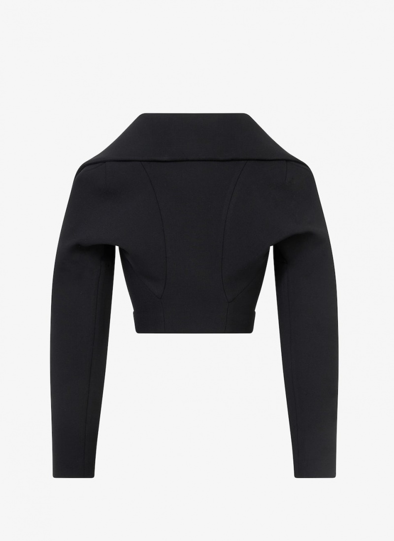 Black Women's Alaia Zipped Wool Jackets Singapore | M0P-1533