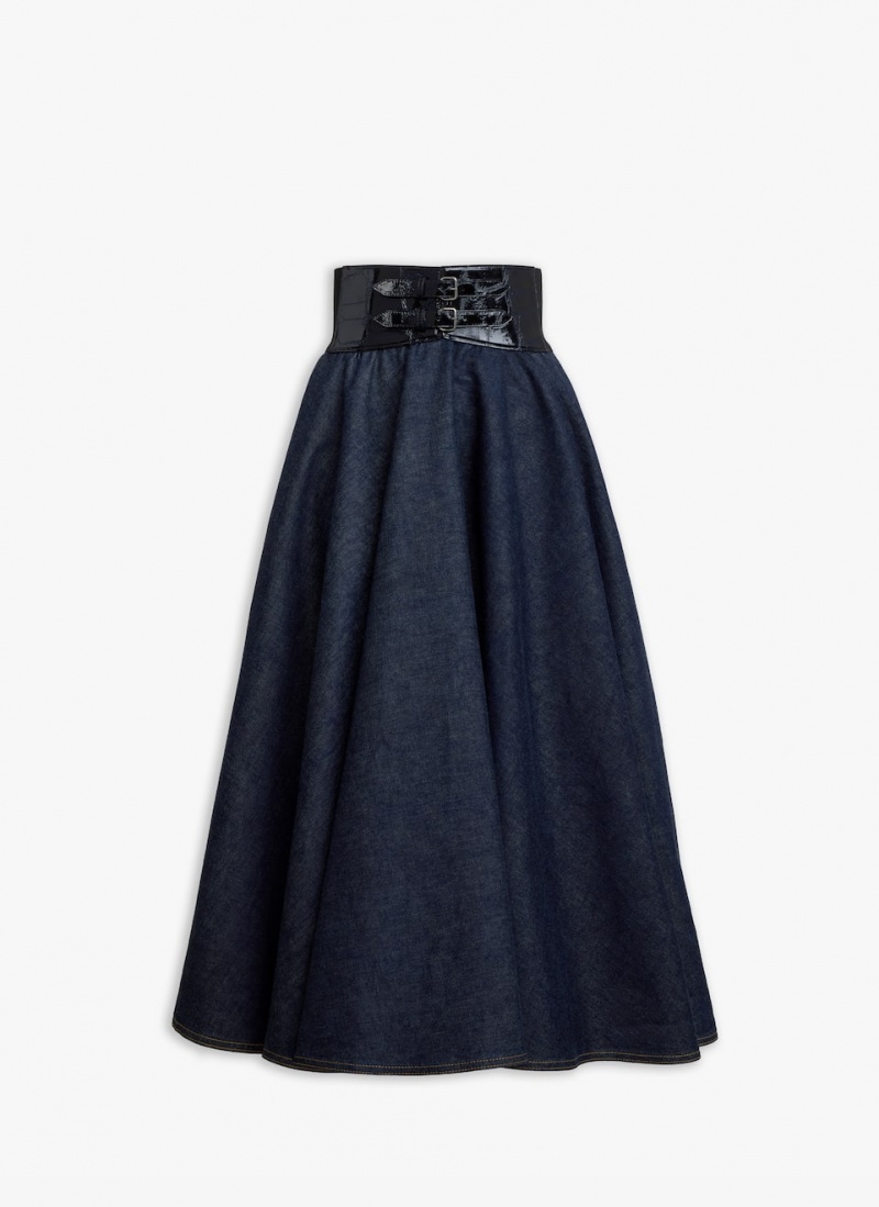 Blue Women\'s Alaia Belted Lambskin Skirts Singapore | L0T-8192