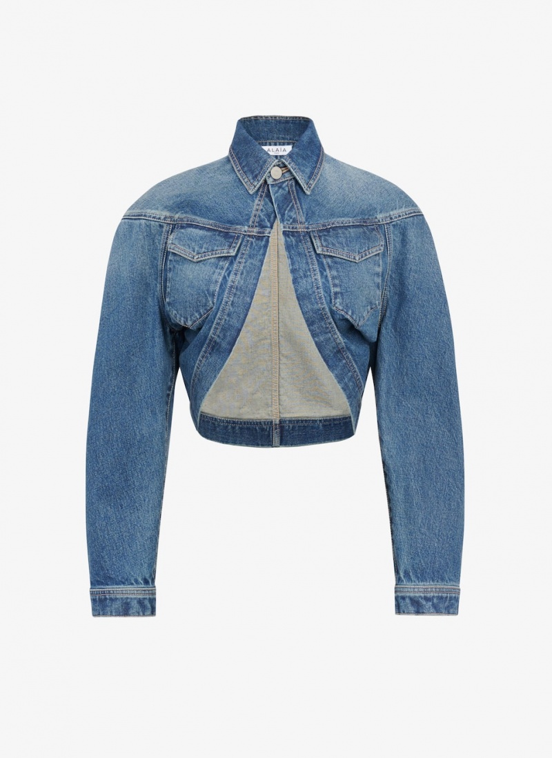 Blue Women\'s Alaia Denim Cardi Jackets Singapore | C4B-9264