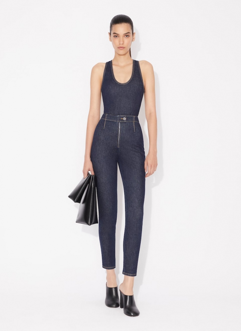 Blue Women's Alaia Denim Crossback Body Bodysuits Singapore | W6T-2185