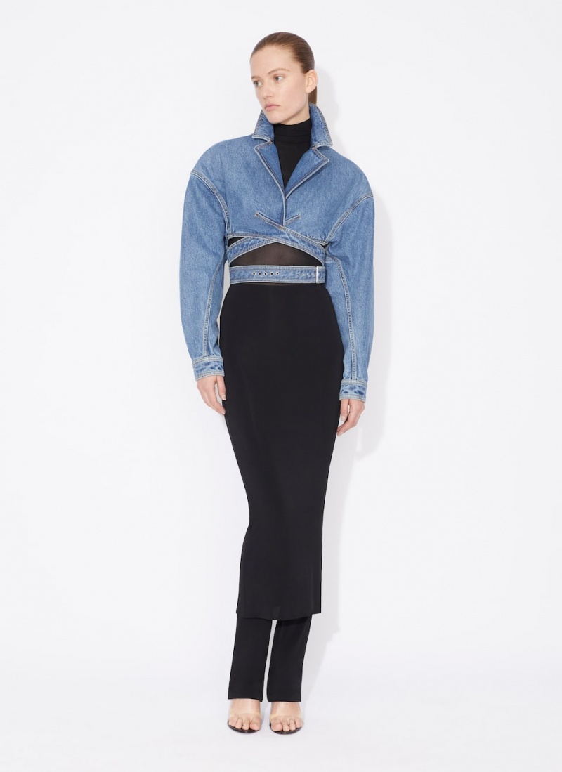 Blue Women's Alaia Denim Cross-over Jackets Singapore | G2H-1470