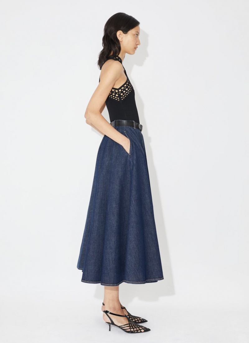 Blue Women's Alaia Denim Midi Skirts Singapore | U7M-5606