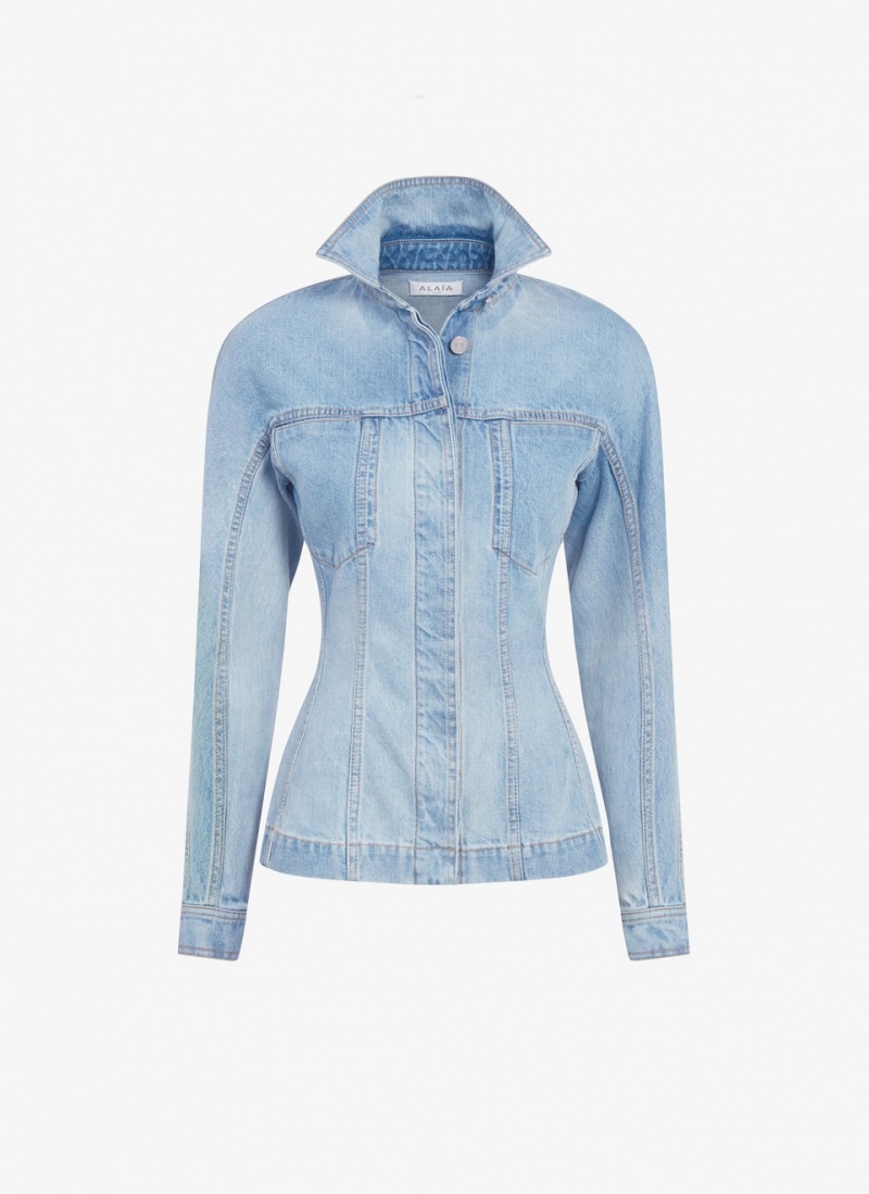 Blue Women\'s Alaia Fitted Denim Jackets Singapore | Y0O-5349