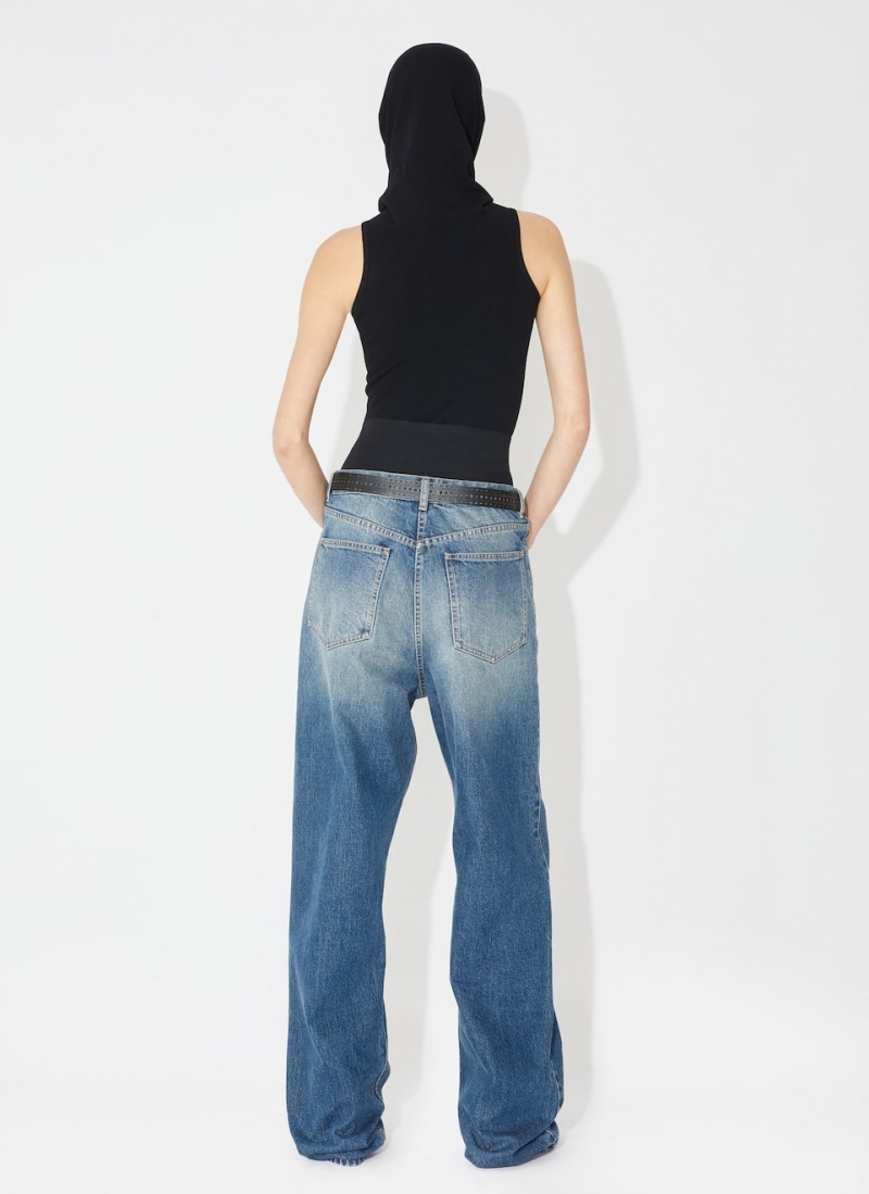 Blue Women's Alaia Knit Belt Denim Pants Singapore | X6I-2771