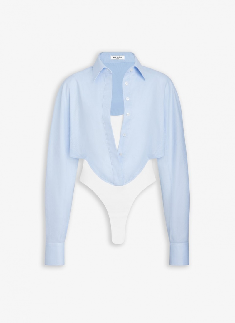 Blue Women\'s Alaia Layer Body-shirt Bodysuits Singapore | U9X-1528