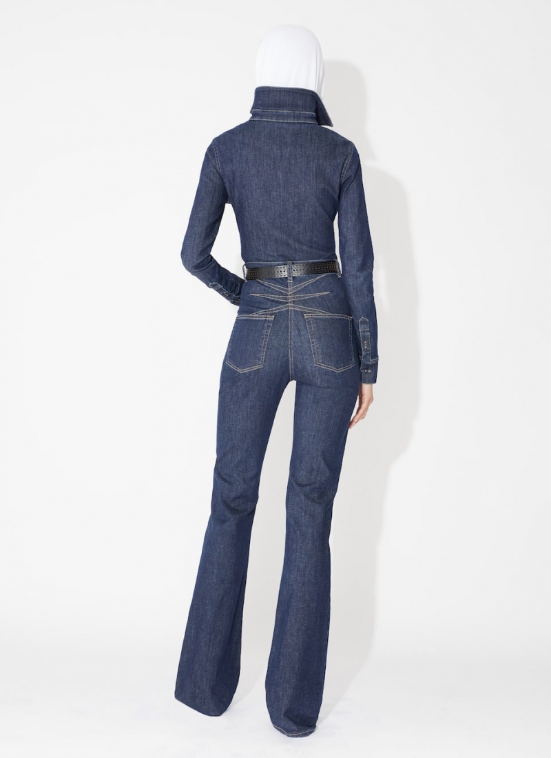 Blue Women's Alaia Long Bootcut Denim Pants Singapore | Y1T-6646