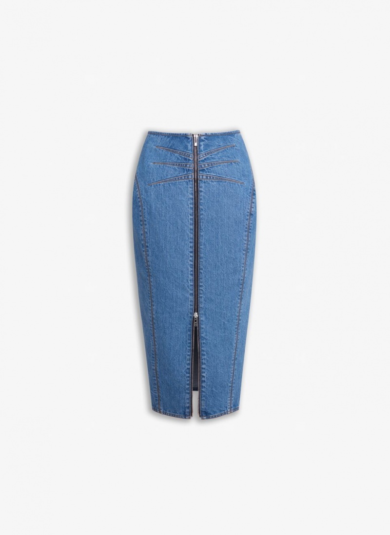 Blue Women's Alaia Pencil Denim Skirts Singapore | H5E-9331