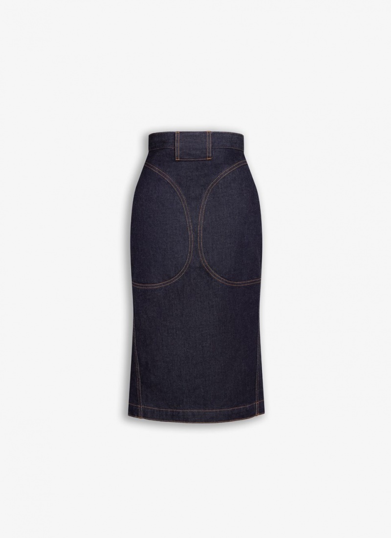 Blue Women's Alaia Pencil Denim Skirts Singapore | U0O-8882