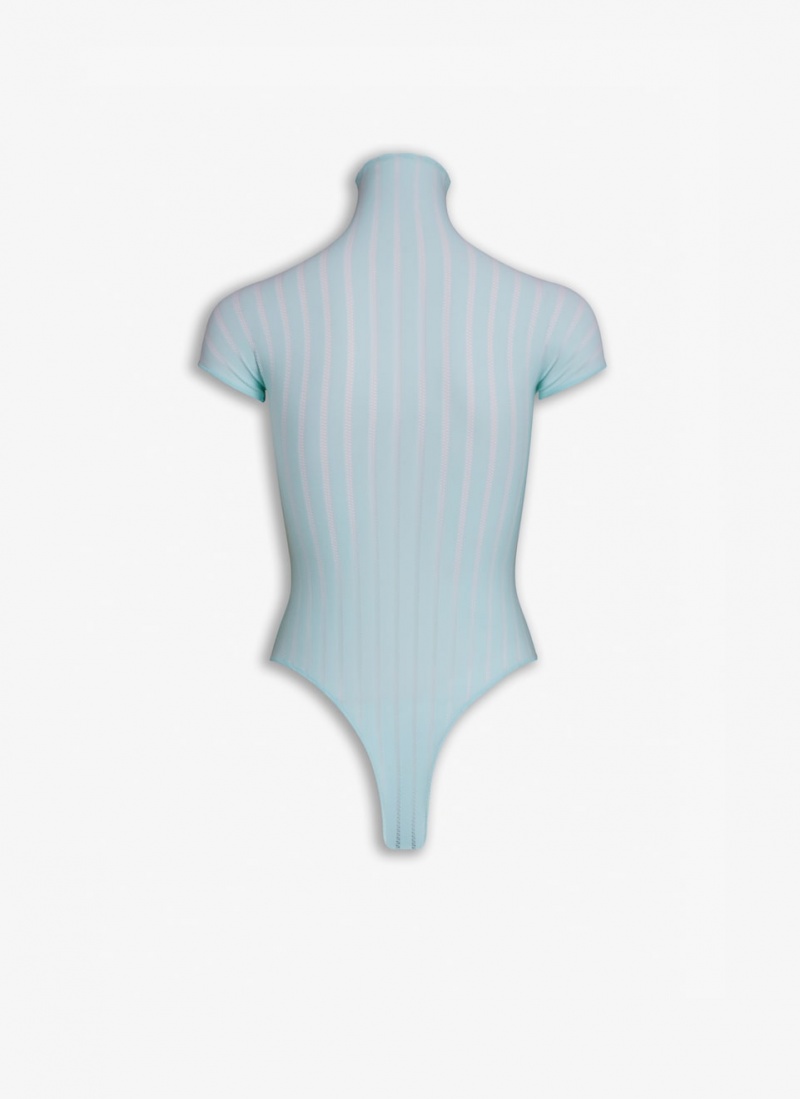 Blue Women's Alaia Sheer Stripes Body Bodysuits Singapore | I1U-7408