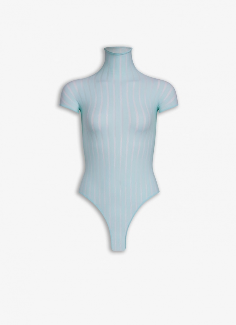 Blue Women\'s Alaia Sheer Stripes Body Bodysuits Singapore | I1U-7408