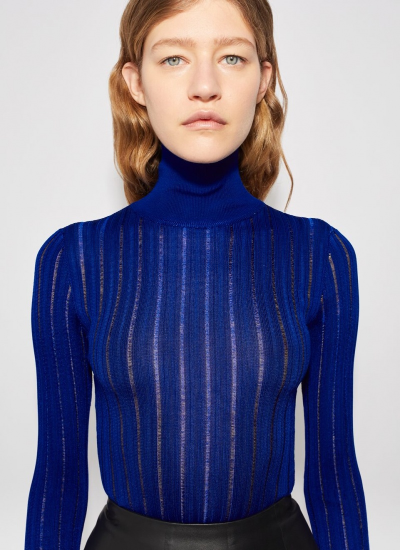 Blue Women's Alaia Shiny Crinoline Turtleneck Sweaters Singapore | L1R-5029