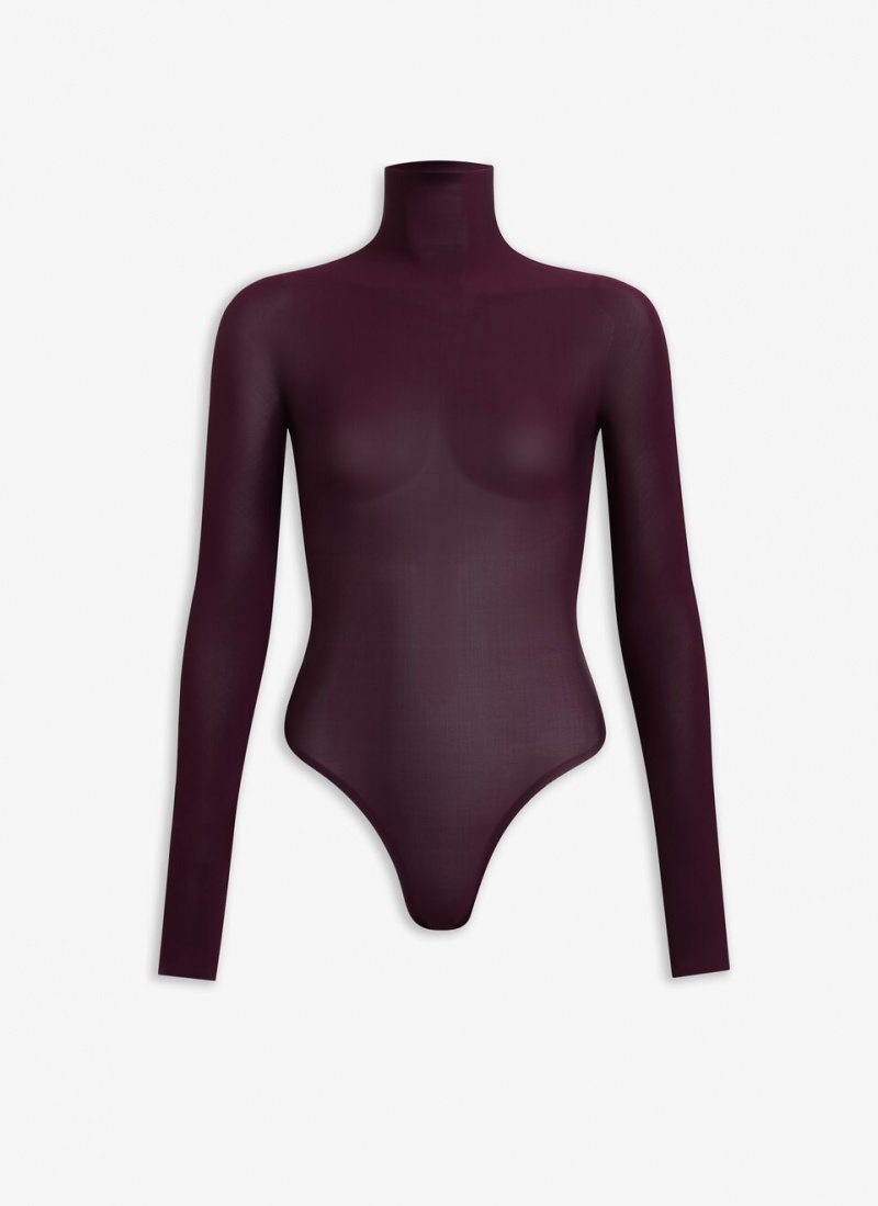 Burgundy Women\'s Alaia High Neck Jersey Body Bodysuits Singapore | O7P-3252