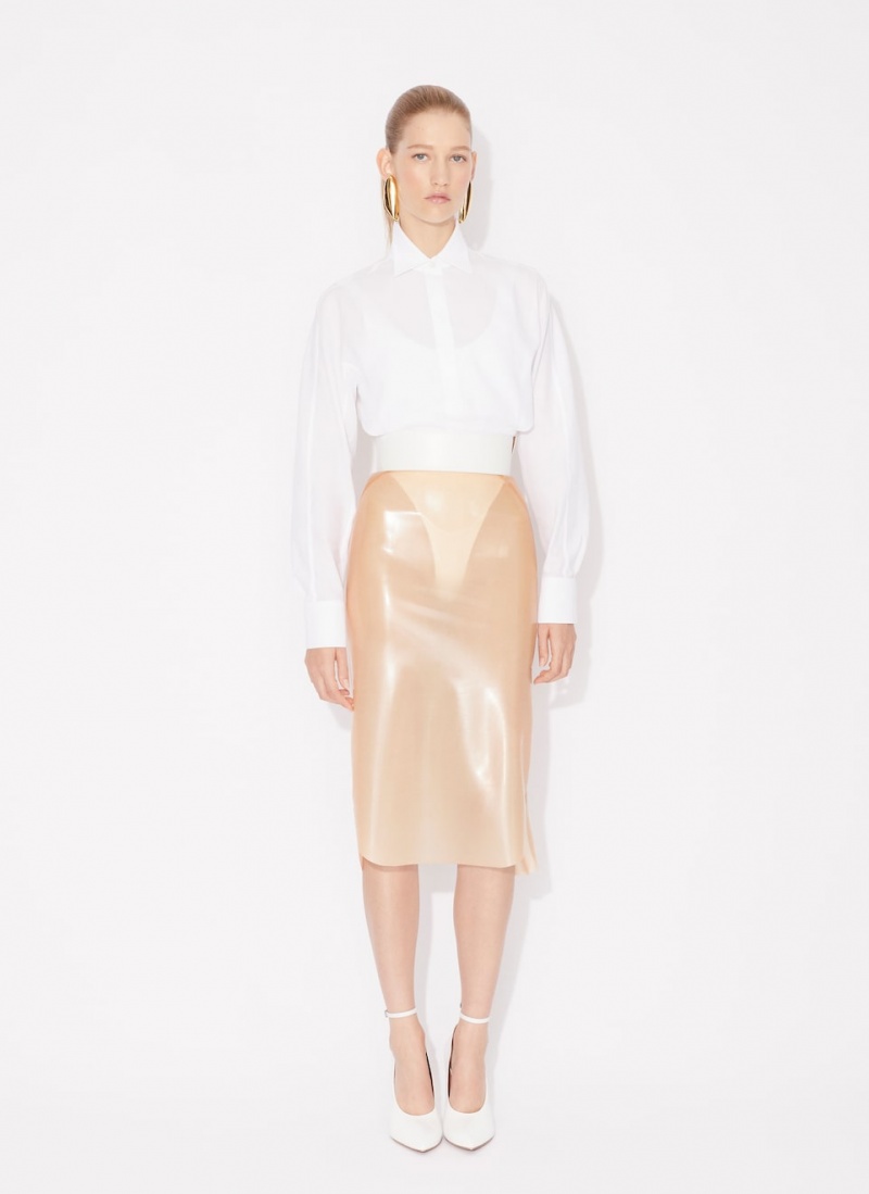 Gold Women's Alaia Latex Pencil Skirts Singapore | D4T-6504