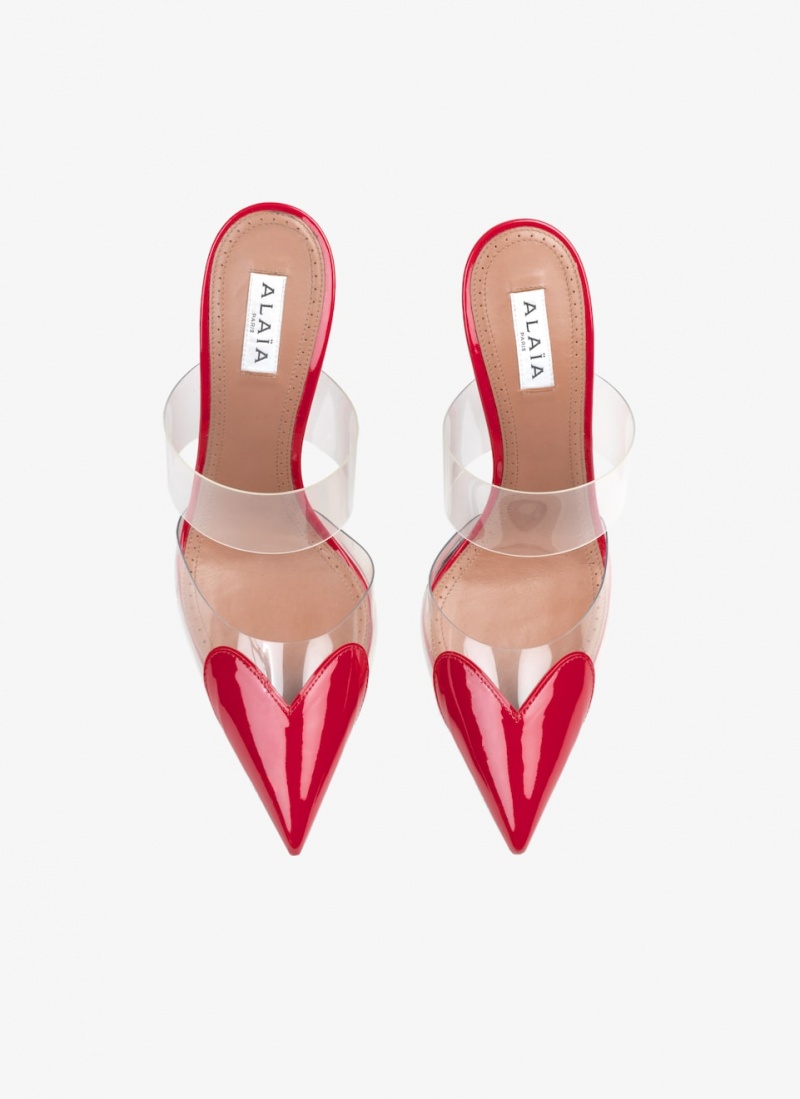 Lacquer Red Women's Alaia Le Cœur Mules Singapore | U6R-5864