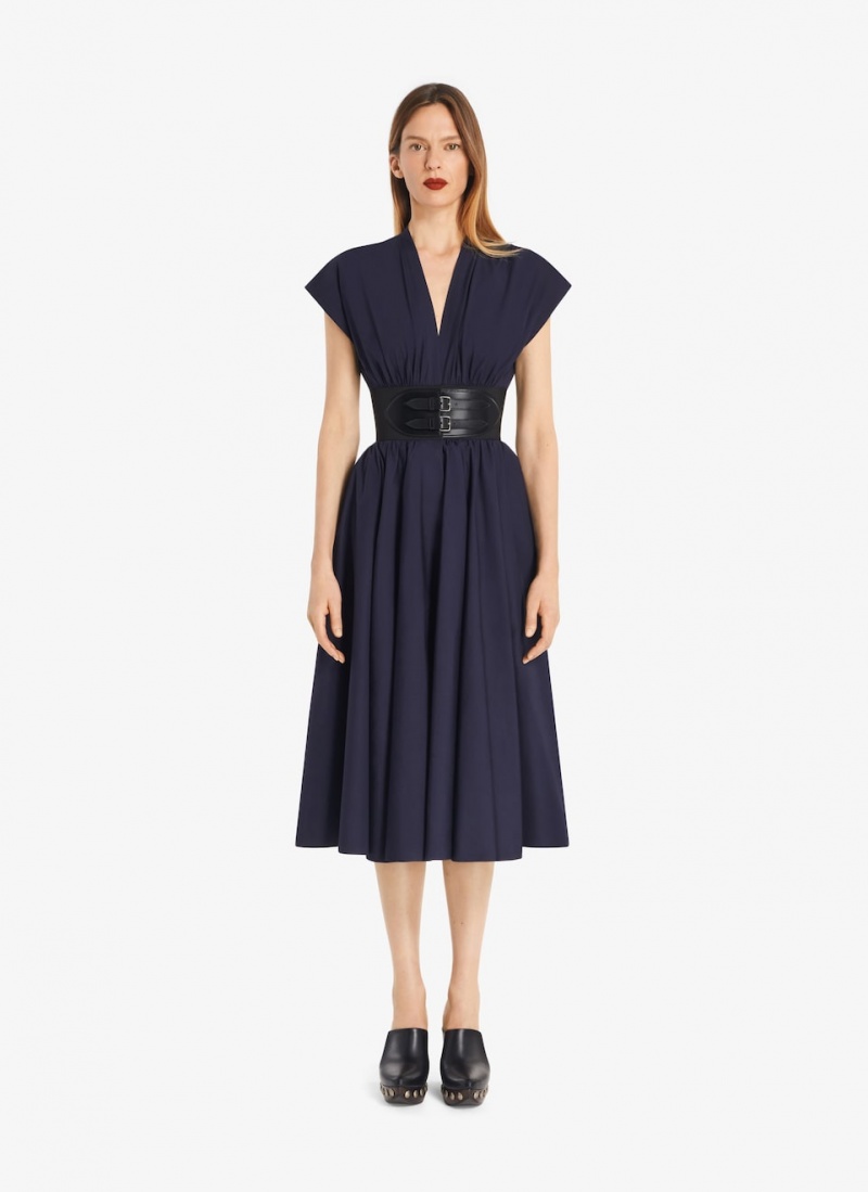 Marine Women's Alaia Belted Midi Japanese Poplin Dress Singapore | J8E-1109