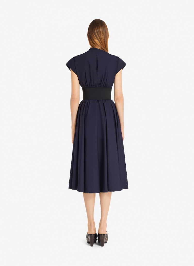 Marine Women's Alaia Belted Midi Japanese Poplin Dress Singapore | J8E-1109