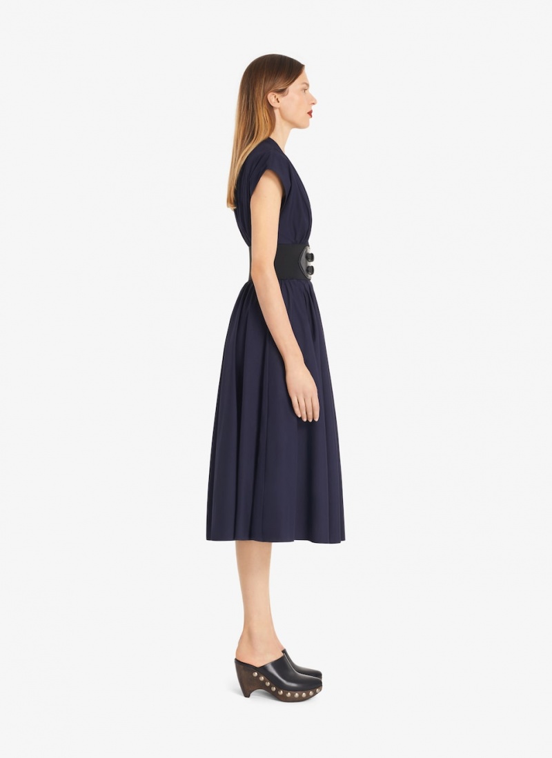 Marine Women's Alaia Belted Midi Japanese Poplin Dress Singapore | J8E-1109