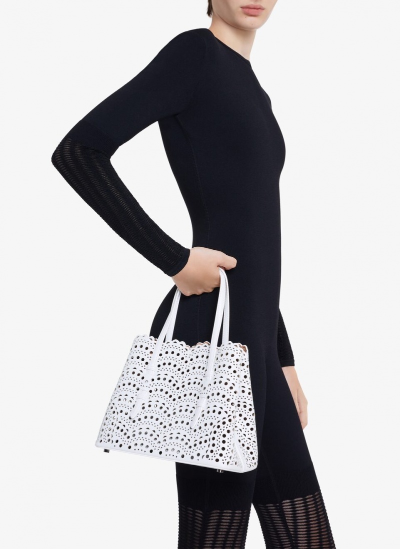 Optic White Women's Alaia Mina 25 Tote Bags Singapore | A3U-2838