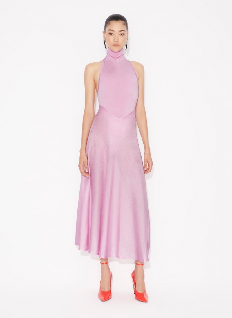 Pink Women's Alaia Shiny Flared Dress Singapore | T1S-5246