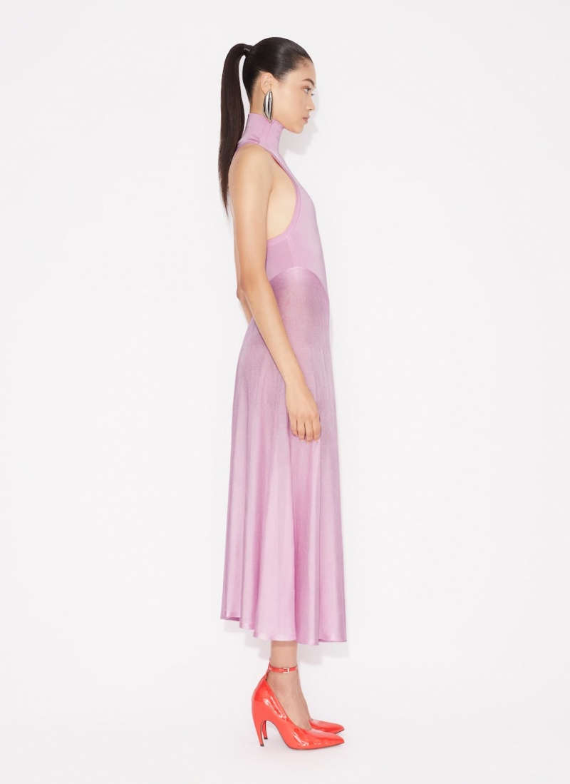 Pink Women's Alaia Shiny Flared Dress Singapore | T1S-5246