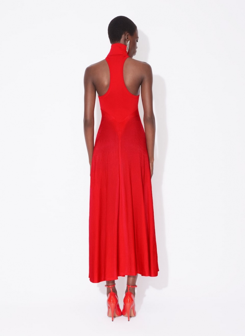 Red Women's Alaia Shiny Flared Dress Singapore | G3H-1812