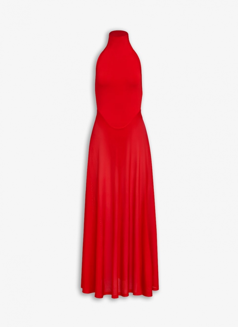 Red Women\'s Alaia Shiny Flared Dress Singapore | G3H-1812