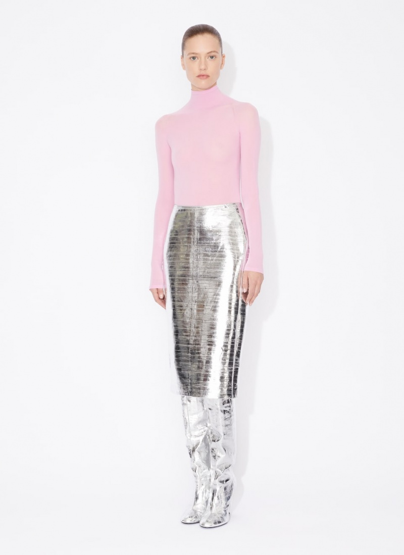 Silver Women's Alaia Eelskin Band Pencil Skirts Singapore | Z1L-4191