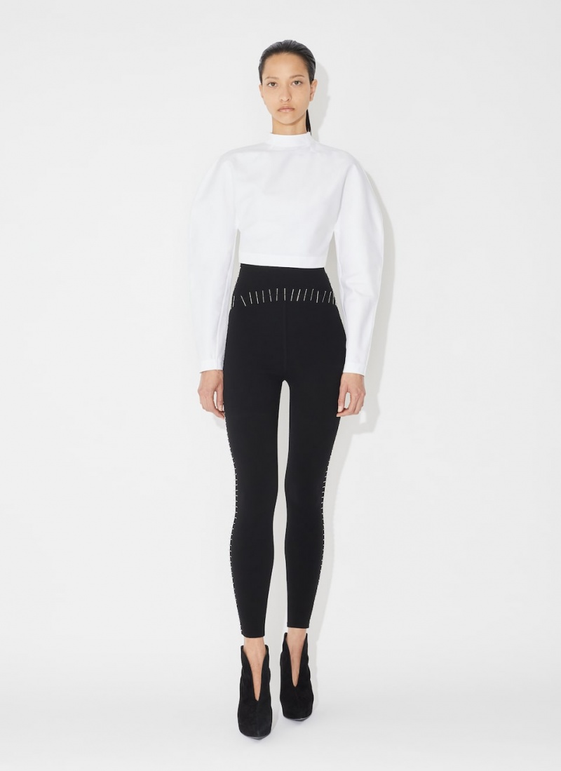 White Women's Alaia Cropped Poplin Tops Singapore | L3Z-7918