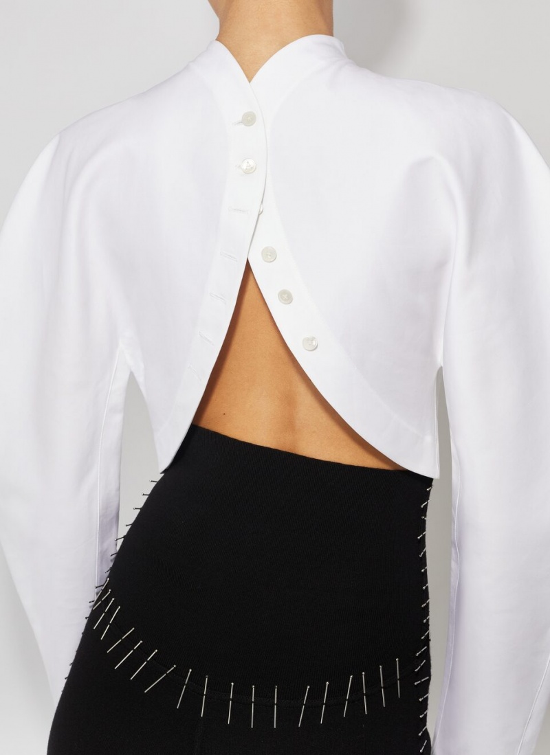 White Women's Alaia Cropped Poplin Tops Singapore | L3Z-7918