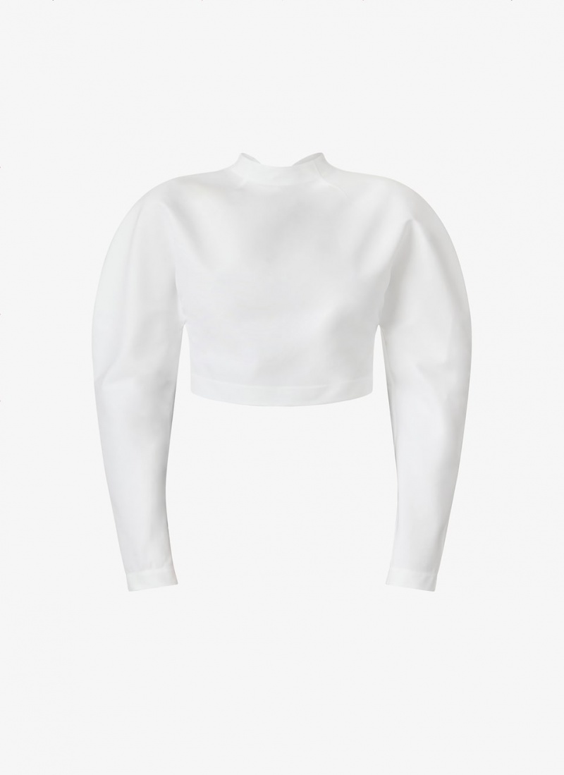 White Women\'s Alaia Cropped Poplin Tops Singapore | L3Z-7918