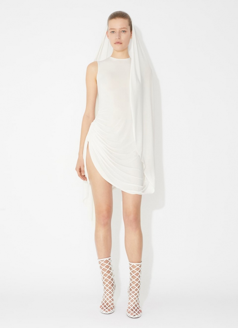 White Women's Alaia Draped Fluid Jersey Dress Singapore | E6Q-1447