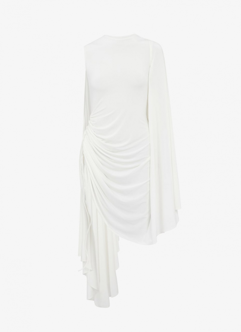 White Women\'s Alaia Draped Fluid Jersey Dress Singapore | E6Q-1447