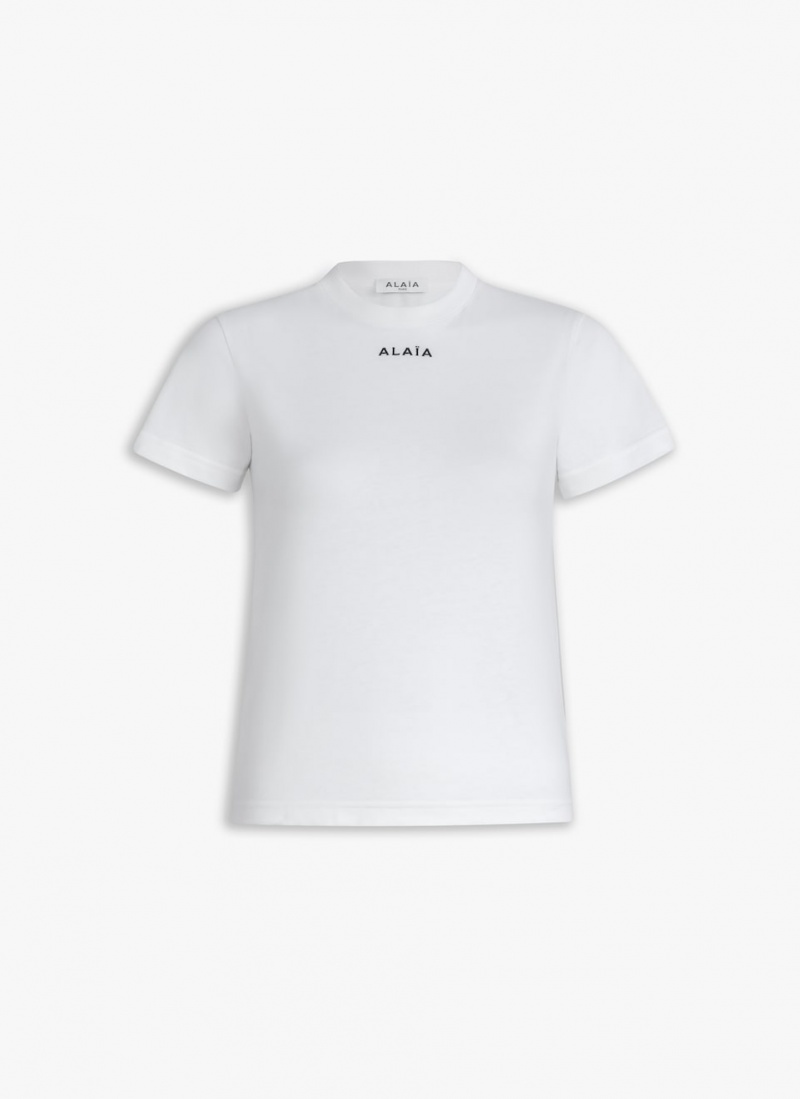 White Women\'s Alaia Fitted T-shirt Alaïa Tops Singapore | R3Q-4787