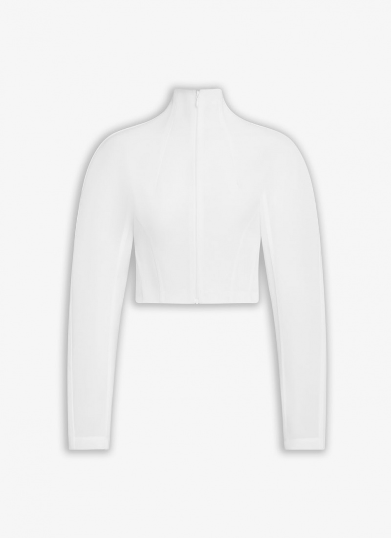 White Women\'s Alaia Highneck Jacket Coats Singapore | J0W-1353