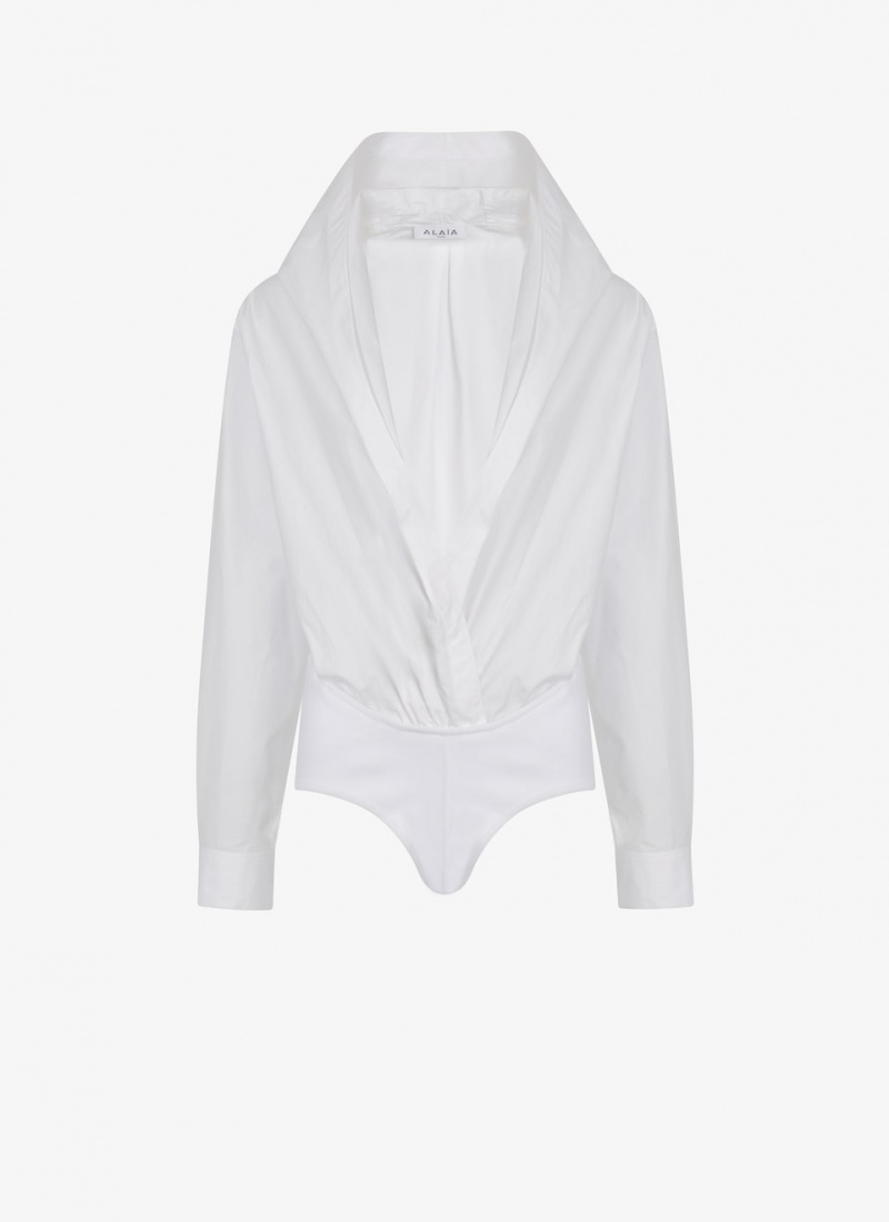 White Women\'s Alaia Hooded Poplin Body Shirts Singapore | K8Z-0867