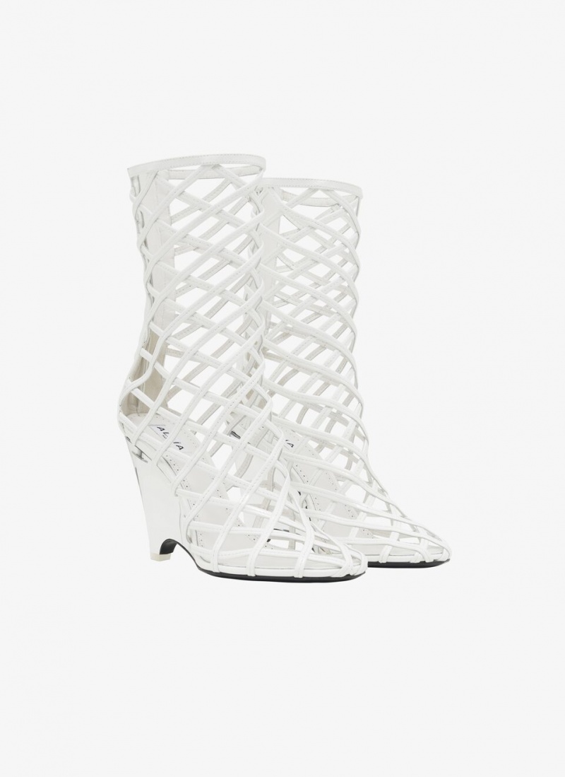 White Women's Alaia La Cage Wedge Boots Singapore | P8N-3140