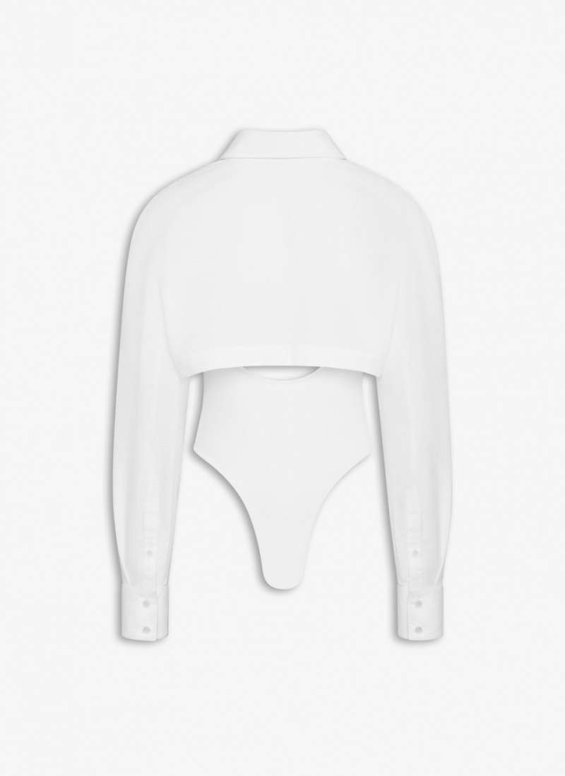 White Women's Alaia Layer Body-shirt Bodysuits Singapore | A0N-4545