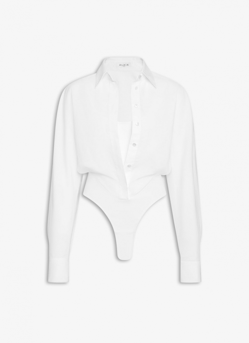 White Women\'s Alaia Layer Body-shirt Bodysuits Singapore | A0N-4545