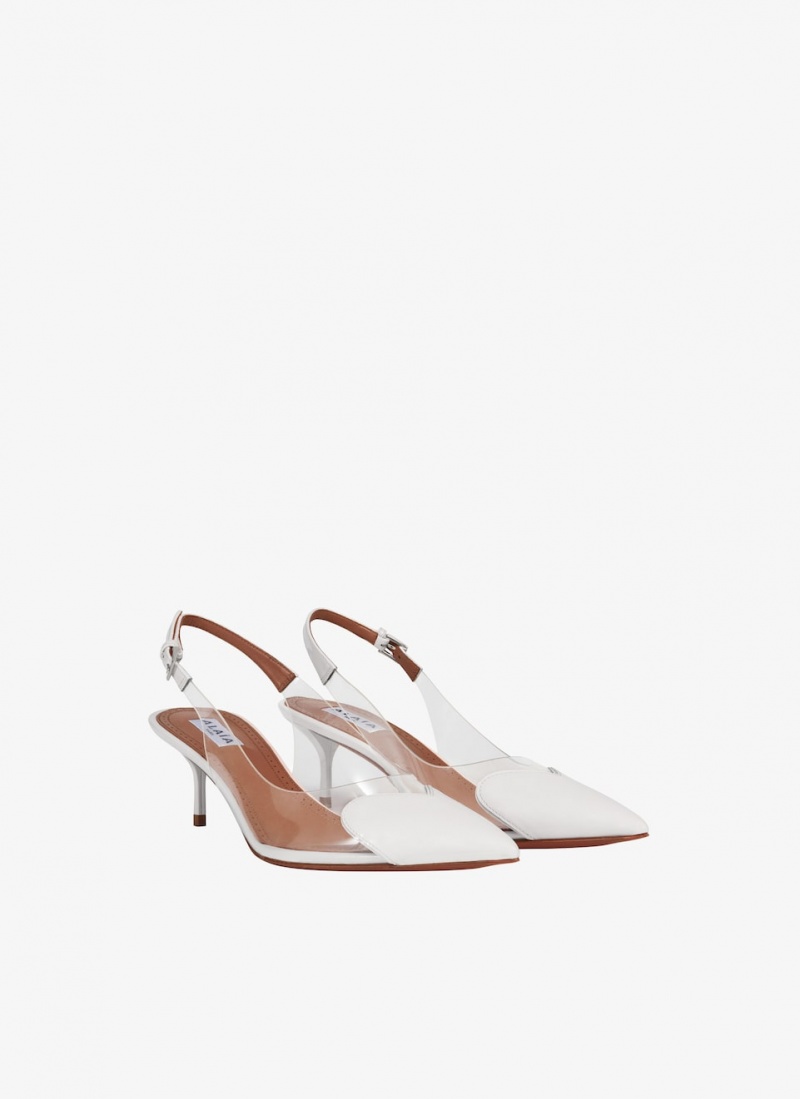 White Women's Alaia Le Cœur Slingbacks Pumps Singapore | O7E-3125