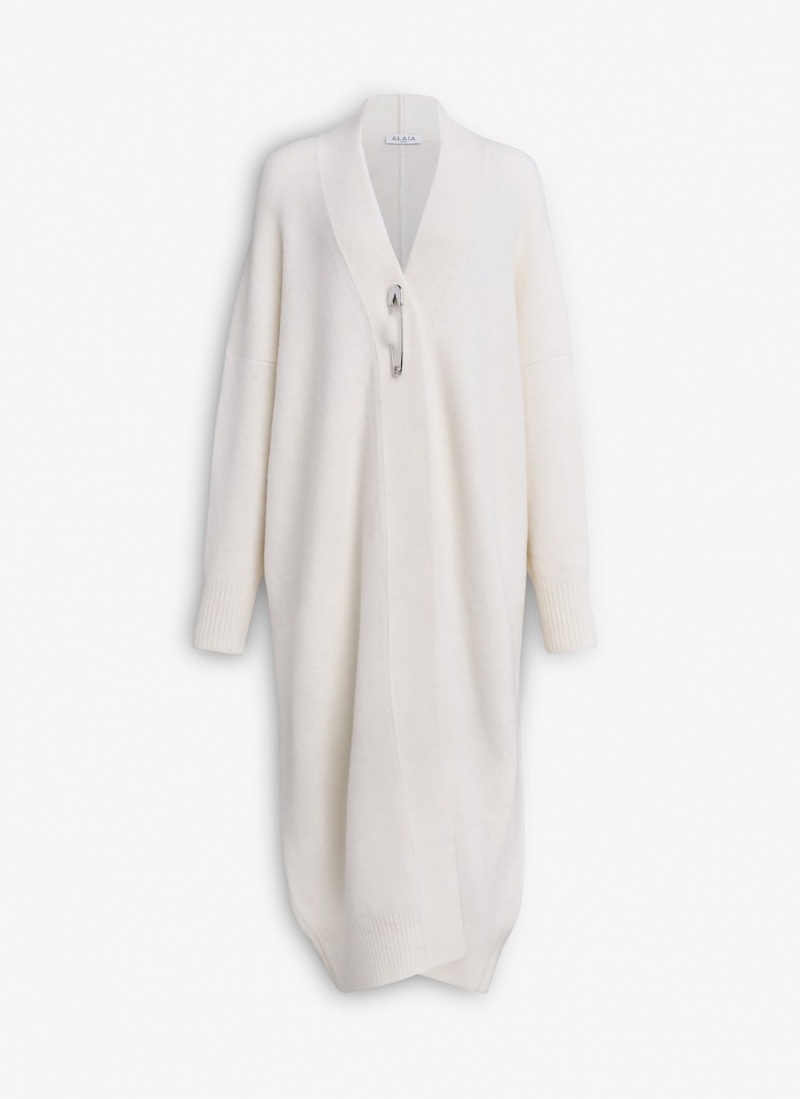 White Women\'s Alaia Maxi Knitted Coats Singapore | S0A-6946