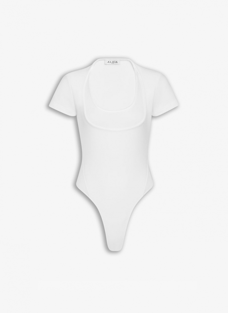 White Women\'s Alaia Neckline Body Bodysuits Singapore | J3V-2317