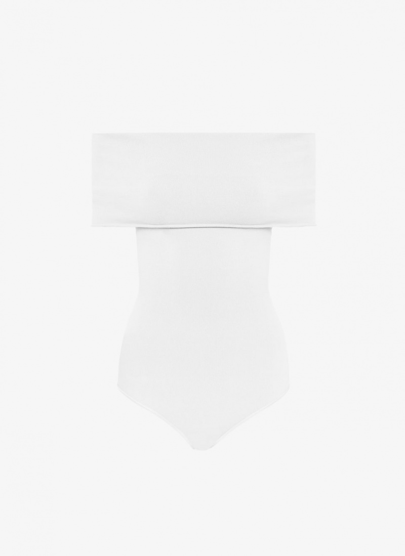 White Women\'s Alaia Off-shoulder Body Bodysuits Singapore | H4X-1618