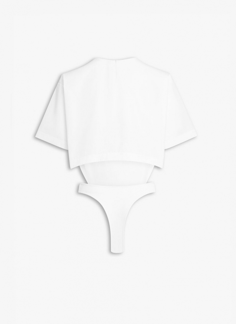 White Women's Alaia Poplin Body T-shirt Tops Singapore | W6S-9234